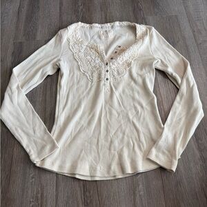 y2k cream lace Henley top 🤍